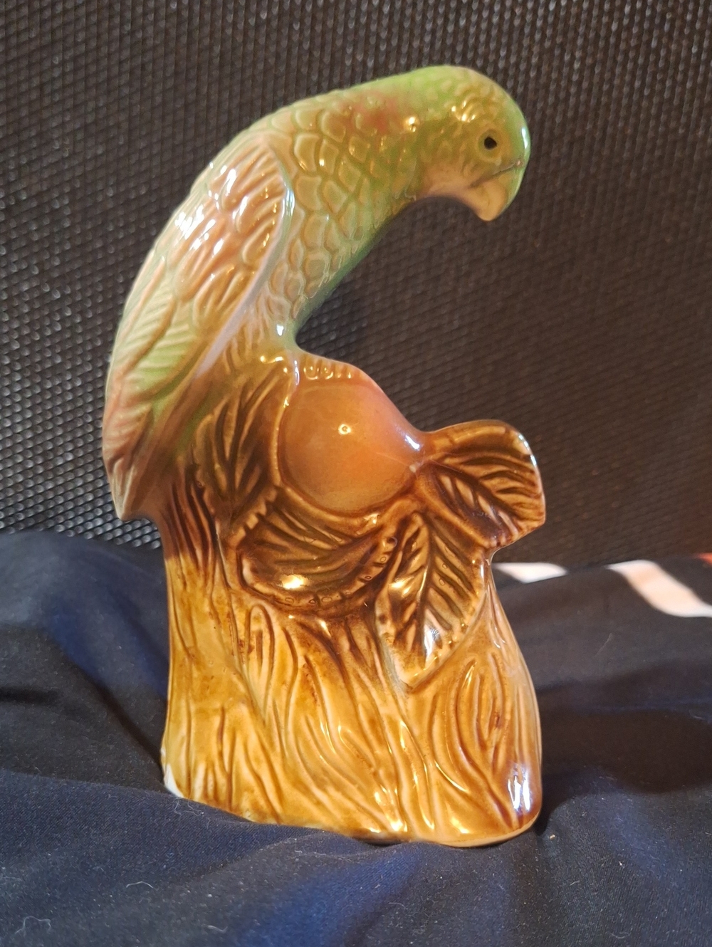 Vintage Mid-Century Green Ceramic Parrot Figurine Made in Brazil